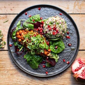 Arabic Stuffed Aubergine eith Tabbouleh Salad Essence Yoga Retreats