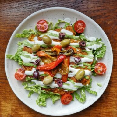 Chickpea Fritter Pesto Garlic Mayo Salad Gluten Free Essence Yoga Retreats